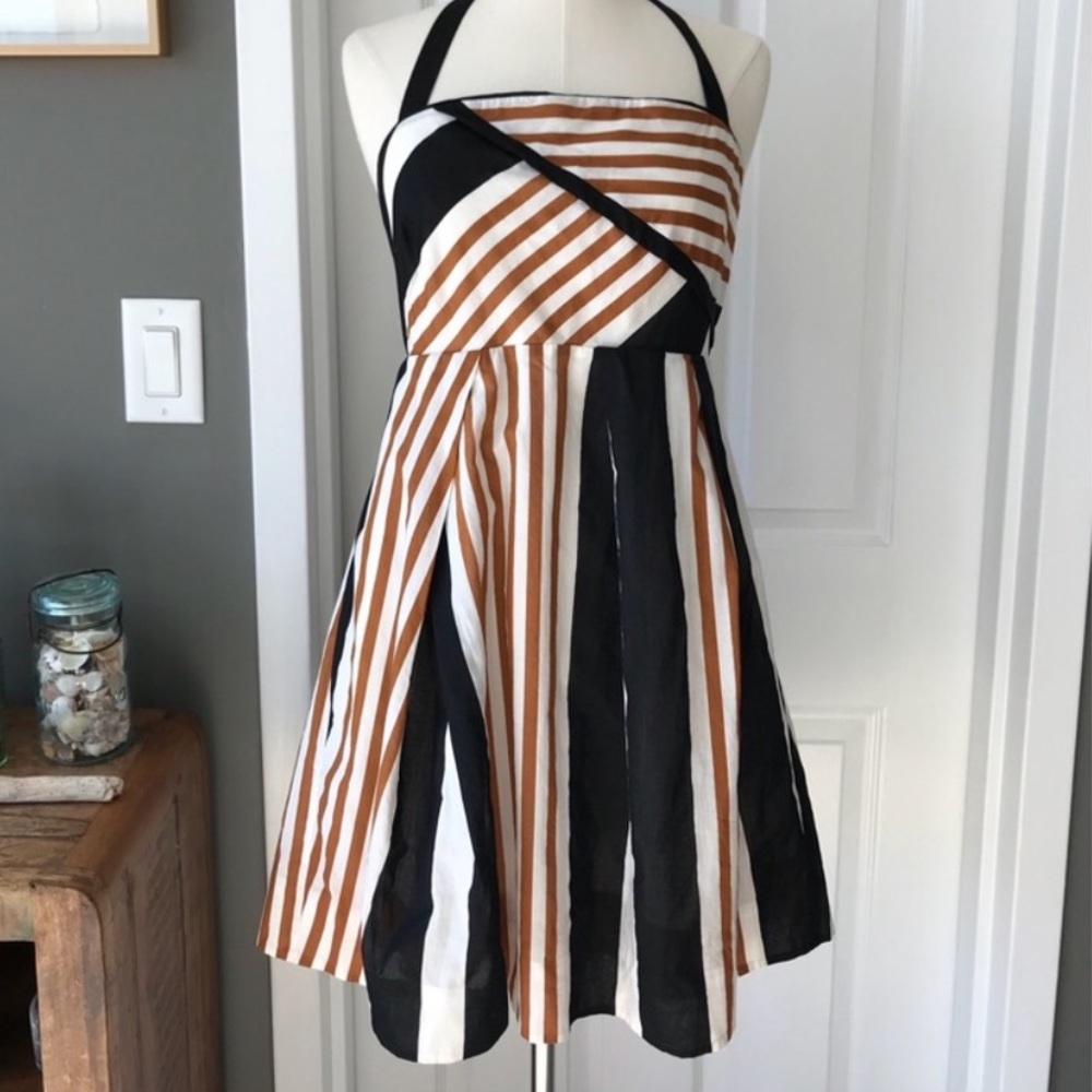 Neutral striped Anthropolige halter dress.